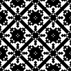 Dark background with abstract shapes. Black and white texture. Seamless monochrome repeating pattern for web page, textures, card, poster, fabric, textile.