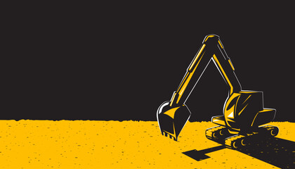 Excavator on ground at construction site.Vector illustration of the industrial machinery for construction business design elements.