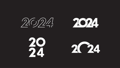 Set of Happy New Year 2024 design for greeting card, poster or calendar.