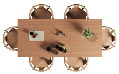 Top view of dining table with chairs