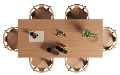 Top view of dining table with chairs