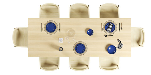 Top view of dining table with chairs