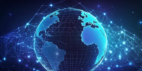 Fototapeta premium Earth Network with a Global Data Analysis Representation Generated by AI