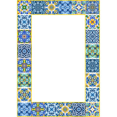 Watercolor mediterranean traditional tiles freame