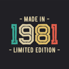 1981 vintage retro t shirt design, vector, black background