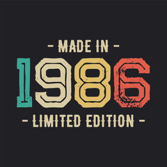 1986 vintage retro t shirt design, vector, black background
