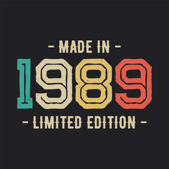 1989 vintage retro t shirt design, vector, black background