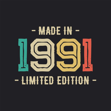 1991 vintage retro t shirt design, vector, black background