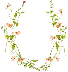 Watercolor wild flowers, greenery wreath, flower frame, floral decoration, perfect for wedding invitation, bridal shower, baby shower, save the date, greeting card