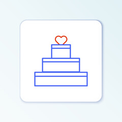 Line Wedding cake with heart icon isolated on white background. Valentines day symbol. Colorful outline concept. Vector