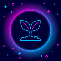 Glowing neon line Plant icon isolated on black background. Seed and seedling. Leaves sign. Leaf nature. Colorful outline concept. Vector
