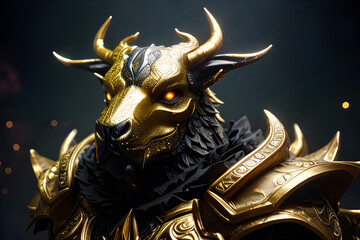 Abstract modern art of black Bull with golden texture . canvas art collection for decoration and interior. black and gold. wall art. canvas art, wallpaper . Generative ai