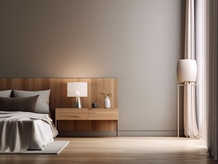 Fototapeta na wymiar Elegant Modern Bedroom with Wall Mockup for Artwork Display - Generative AI