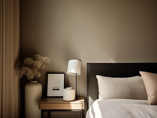 Elegant Modern Bedroom with Wall Mockup for Artwork Display - Generative AI