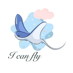 Set character design of cute Stingray doodle style. Hand drawn vector illustration.