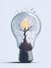 Tree inside light bulb. AI generated illustration