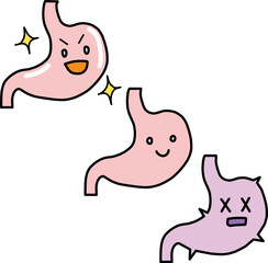 健康、通常、不調な胃のデフォルメイラストセット
