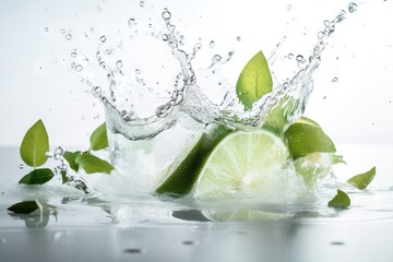 Obraz na płótnie Canvas a lime and limeade splashing into a glass of water. generative ai