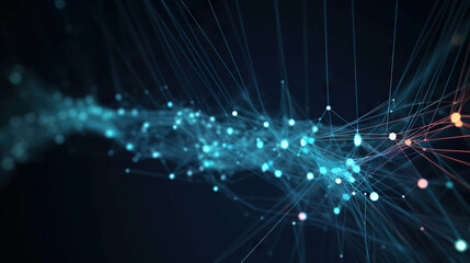 Fototapeta premium Luminous blue network connection with sparkling dots background. Based on Generative AI