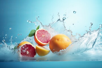 Mixed fruit falling into water
