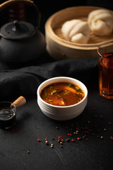 Portion of appetizing chinese national soup dish