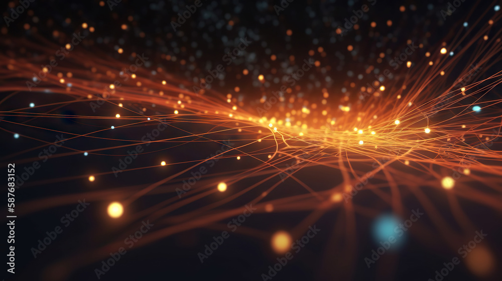 Poster luminous red network connection with sparkling dots background. based on generative ai
