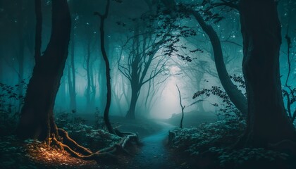 Photograph of a forest with a dense fog and eerie glow 35mm f5.6 cinematic unsplash  Generative AI