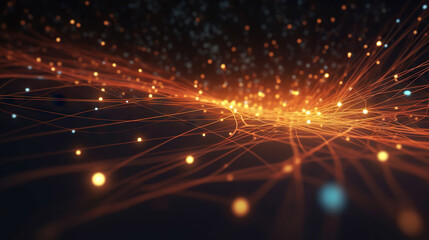 Luminous red network connection with sparkling dots background. Based on Generative AI