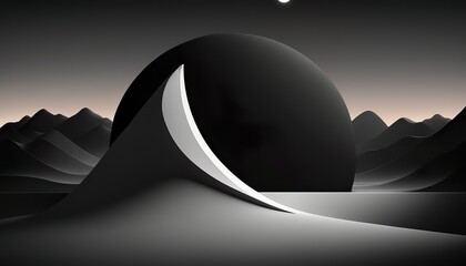 A minimalistic composition with a black and white gradient and a single curved line  Generative AI