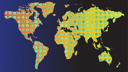 Fototapeta na wymiar map of the world with icon moboi