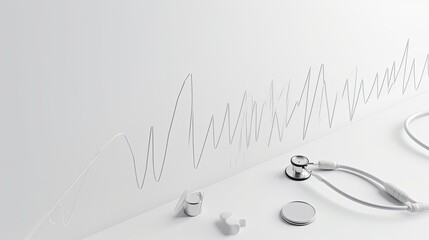 minimalist medical background with a white color palette and clean lines, negative space to create a sense of simplicity and clarity, medical design elements such as a stethoscope - Generative AI