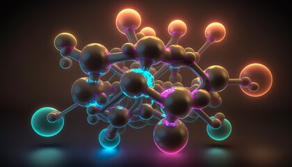 A neon molecule with glowing atoms and bonds  Generative AI