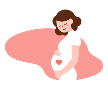 おなかを抱える妊婦さん　ハート