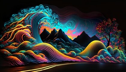 An animated wave of neon colors that move and change in intensity  Generative AI
