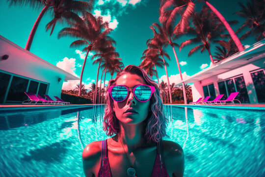 Retro Pool party, woman portrait