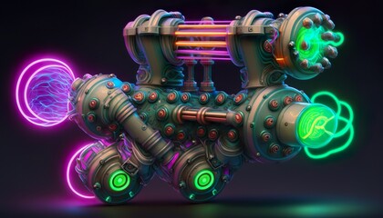 A neon robot arm with glowing pistons and joints  Generative AI