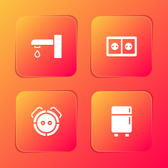 Set Water tap, Electrical outlet, Robot vacuum cleaner and Refrigerator icon. Vector