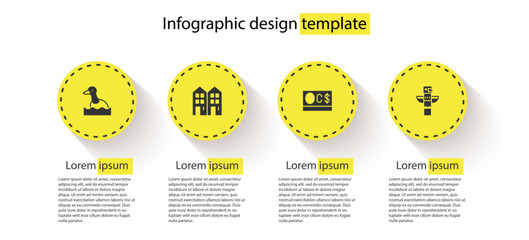 Set Flying duck, House, Canadian dollar and totem pole. Business infographic template. Vector