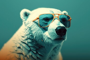 polar bear wearing sunglasses on a solid color background, vector art, digital art, faceted, minimal, abstract. Generative AI.
 - obrazy, fototapety, plakaty