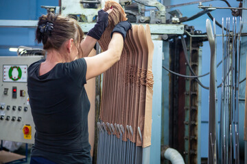 production of capron tights. Textile factory with machines and equipment for production of women's stockings and capron tights.