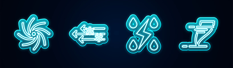 Set line Tornado, Wind and snow, Storm and . Glowing neon icon. Vector