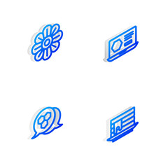 Set Isometric line Honey online service, Flower, Honeycomb and Stack of pancakes icon. Vector