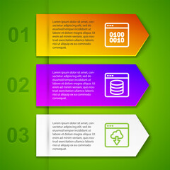 Set line Binary code, Server, Data, Web Hosting and Cloud technology data transfer. Business infographic template. Vector