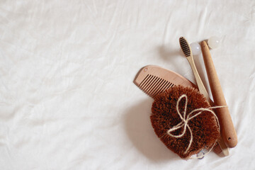 Flat lay of eco zero waste hygiene selfcare product for a sustainable personalize gift idea for birthday or Christmas