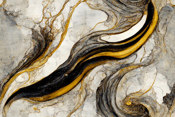 Seamless natural sophisticated onyx and gray marble with gold accents textured pattern, continuous elegant tiled background, repeating luxury wallpaper, generative ai