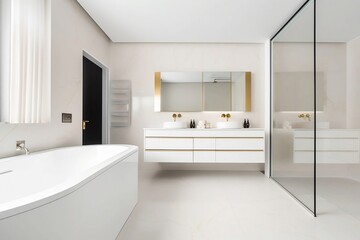 Fototapeta na wymiar Modern Elegance: A Bright Bathroom with Stylish Interior Design Accents