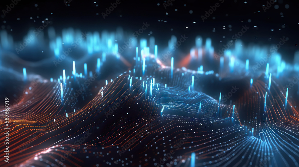 Poster digital data background. luminous dots connected by glowing network. based on generative ai