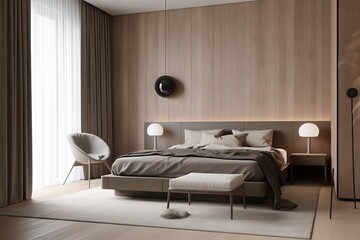 Sleek and Contemporary Bedroom Design for a Spacious Living Experience, AI Generated
