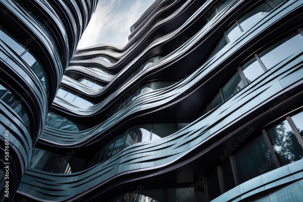 Poster skyscraper with a modern architectural style and numerous windows. generative ai