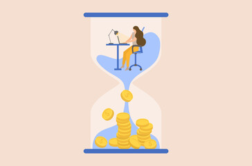 Overwhelmed business work to manage in deadline, too much work in deadline vector, woman is working over time for more money, woman&rsquo;s working hard vector, businesswoman work hard for more salary